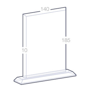 Schéma du trophée rectangle en verre sur socle : largeur 140 mm, hauteur indiquée 185 mm et épaisseur 10 mm.