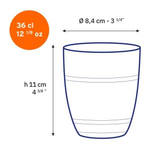 Dimensions du verre Duralex Gigogne 36 cl : hauteur 11 cm et diamètre 8,4 cm
