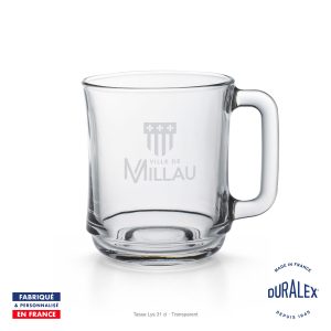 Tasse Duralex Lys 31 cl transparente gravée avec le logo de la ville de Millau