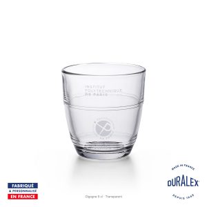 Verre Duralex Gigogne 9 cl transparent gravé avec le nom et le logo de l’Institut polytechnique de Paris
